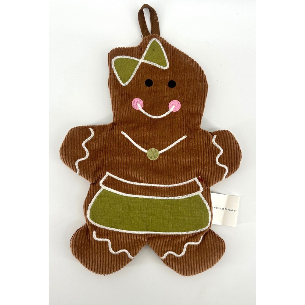 St Nicholas Square Gingerbread Girl Pot Holder Brown Corduroy Christmas Kitchen